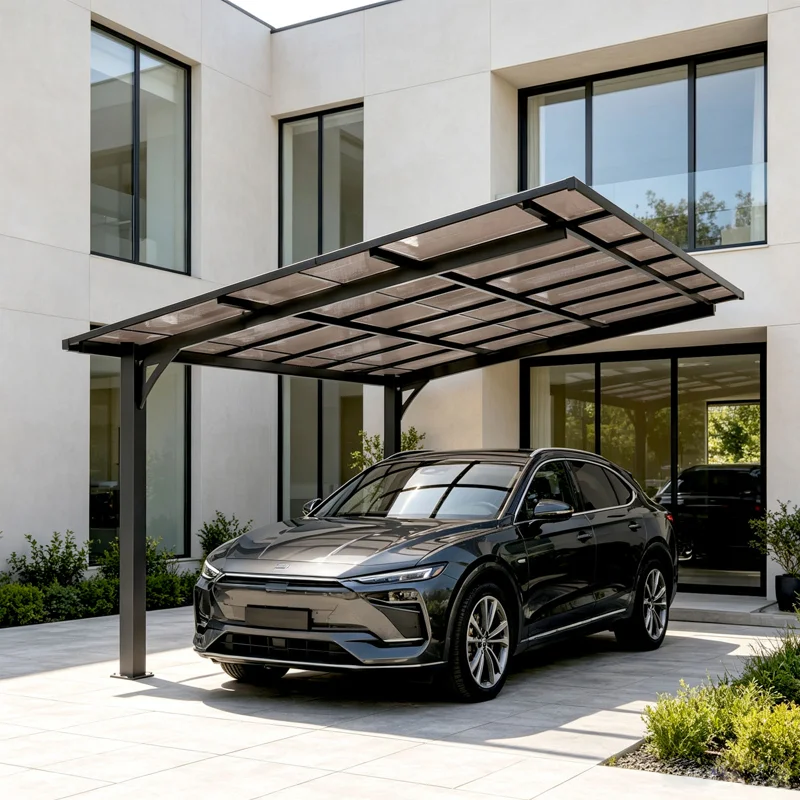 12x10 Outdoor Metal Carport Canopy Awning for Patio with Sloped